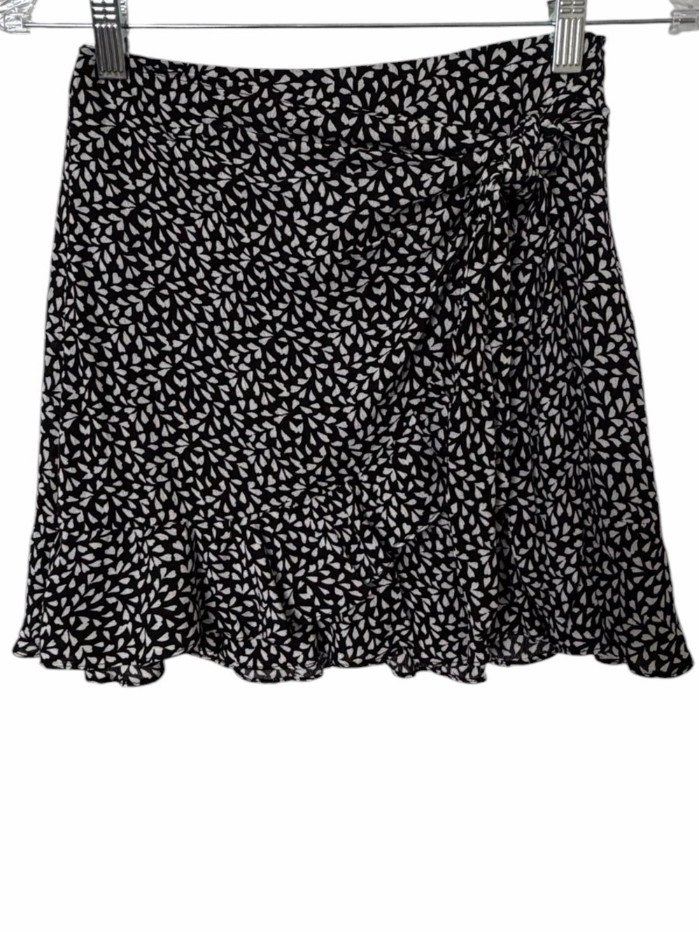 GB Girls Faux Wrap Skirt Size M Black White Geometric Ruffled Side Zip Flowy
